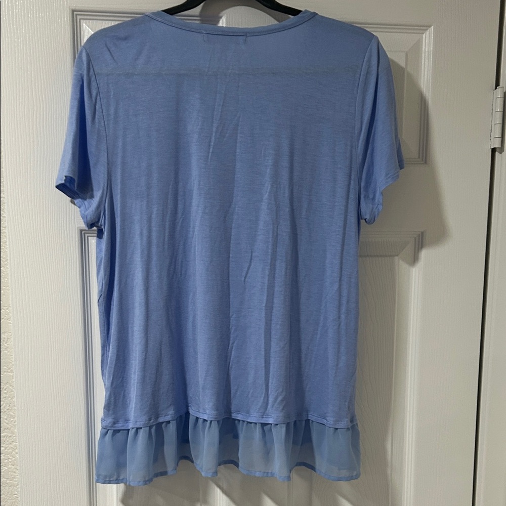 Marled Light Blue Ruffle Hem Tee - Picture 5 of 6